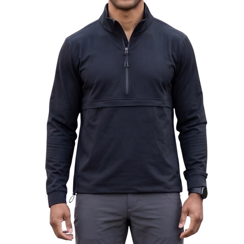Mens Black Quarter Zip Travel Pullover XL Mock Neck Lightweight Commuter Tech